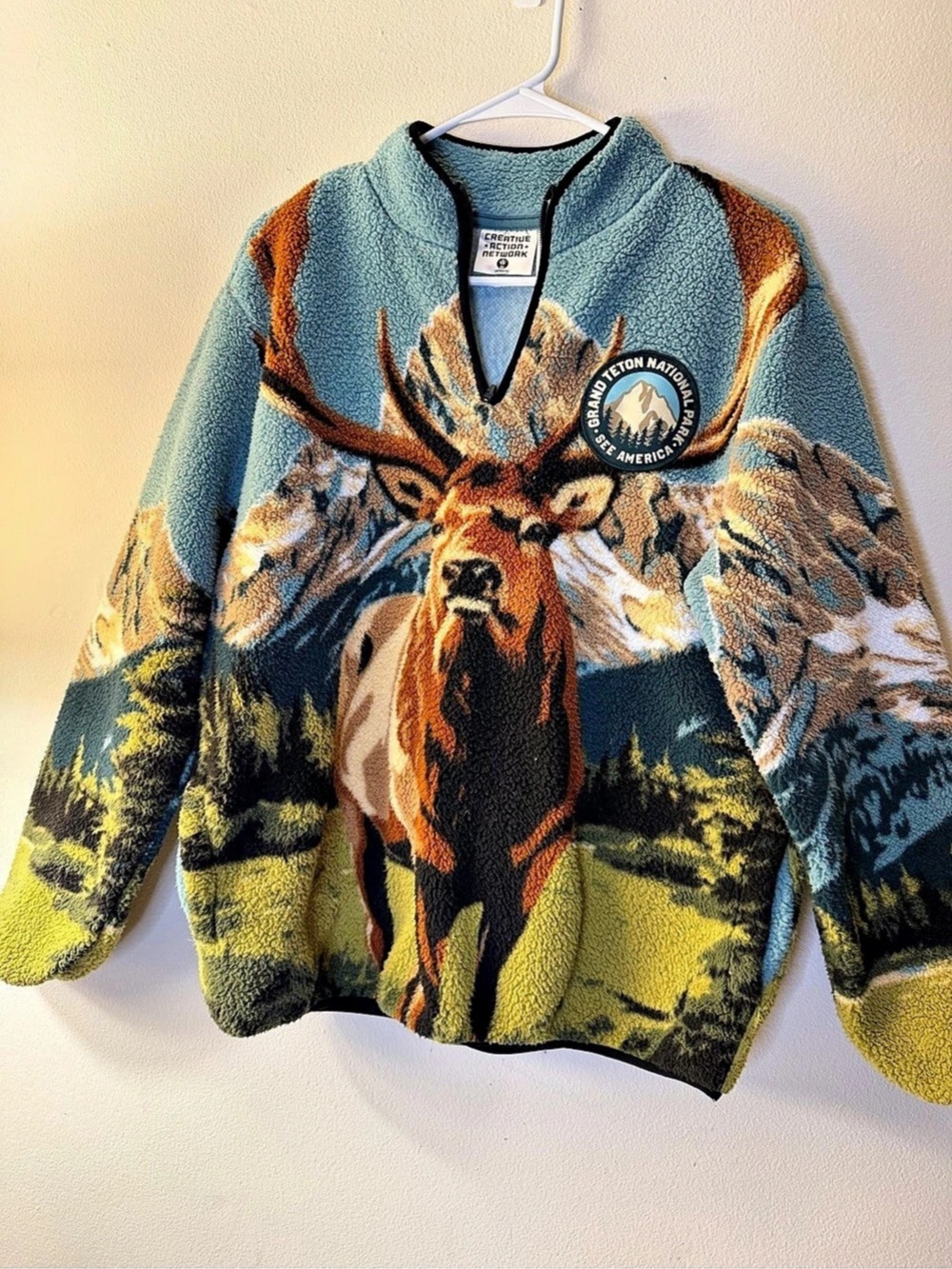 Creative Action Network Grand Teton National Park Elk Fleece Quarter Zip Size 18
